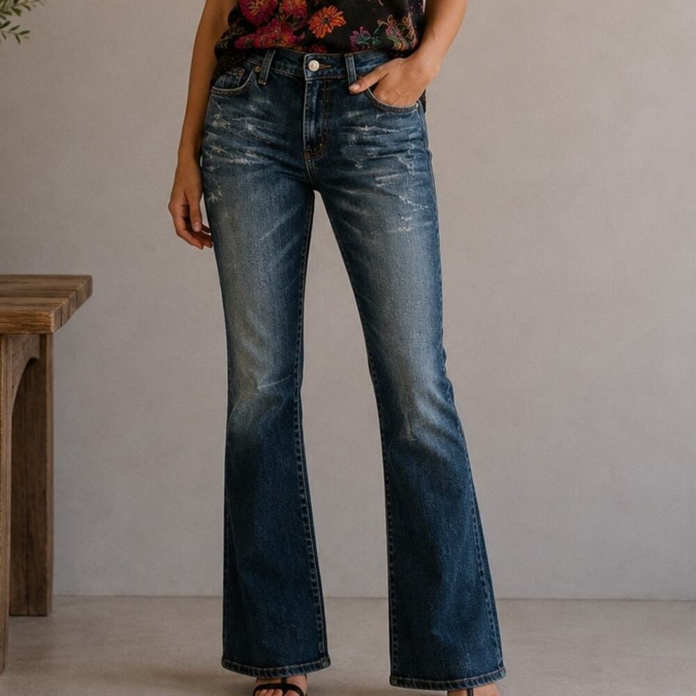 Red Engine Blue Denim Y2K Low Rise Distressed Boot Cut Jeans 28